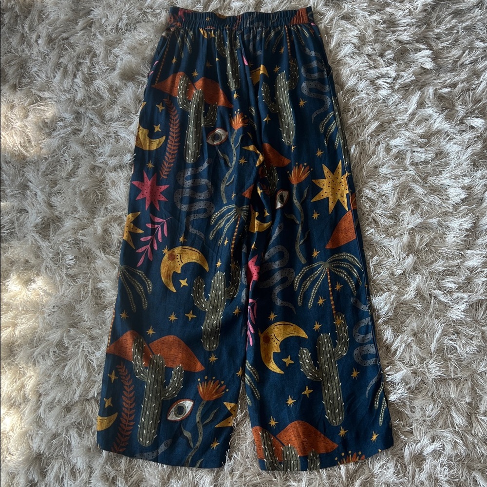 Celestial Print Bohemian Hippie Woman’s Flare Small Trousers in Blue & Orange - Picture 6 of 7